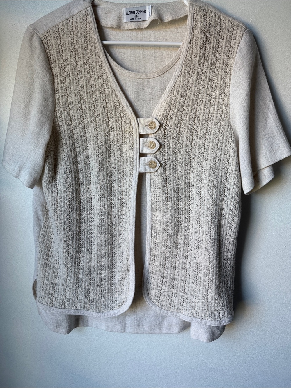 Alfred Dunner Cream Short-Sleeve Knit Cardigan Top